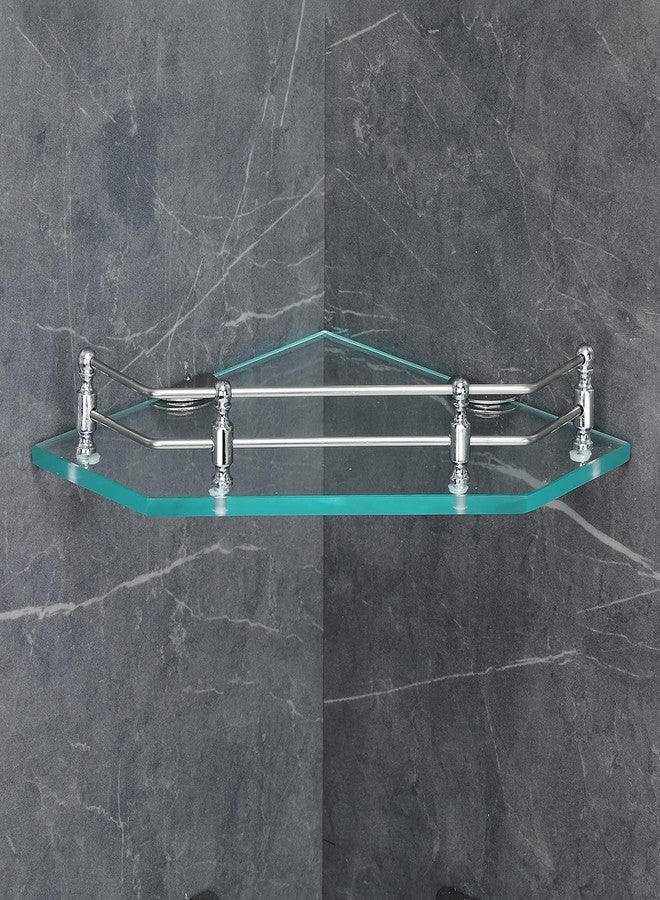 FORTUNE Wall Mounted Diamond Transparent Glass Corner Shelf, Bathroom Shelves, Corner Stand for Bathroom Racks, Bathroom Accessories for Homes, Hotels- (9 X 9 Inch, Pack of 1) - Image 1